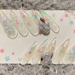 No.135 ネイルチップ クリアネイル 夏ネイル ラメ 可愛い 現品