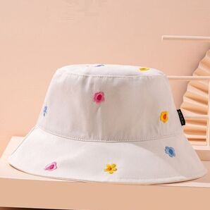 10【大人気】花柄バケハ バケットハット フラワー ベージュ春夏 レディース