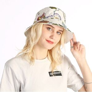 8【大人気】花柄 総柄 バケハ バケットハット 白 春夏 レディース おしゃれ