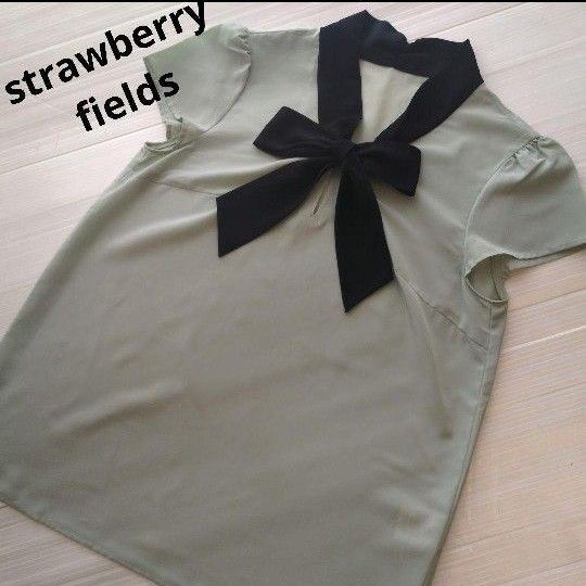 美品★パフスリーブ★ミントグリーン★半袖ブラウス★ボウタイ★リボン★とろみ★オフィス★M