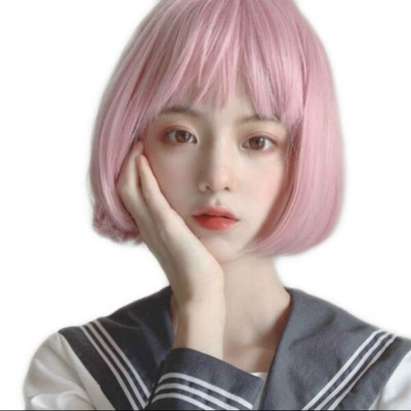 【新品】ピンク ボブウィッグ 前髪あり コスプレ ピンクウィッグ カツラ 耐熱