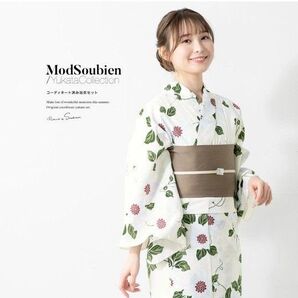新品 特価 SOUBIEN 浴衣 半幅帯 2点セット クレマチス クリーム フリーサイズ