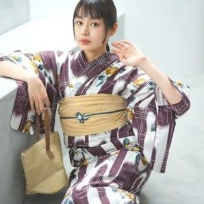 新品 特価 高級変わり織り浴衣 ニコアンティーク 古代紫の壺垂れ椿 浴衣単品 国内染色 utatane Fサイズ つばき
