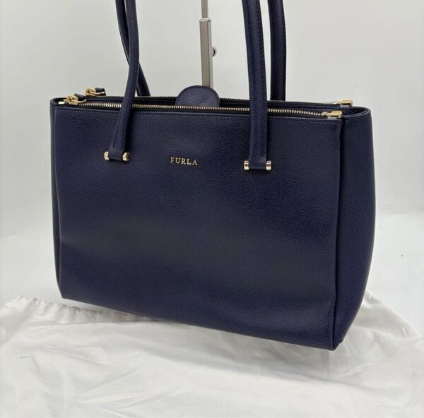FURLA フルラ ネイビー レザー ショルダーバッグ ビジネス A4 保存袋付 ハンドバッグ トートバッグ ビジネス