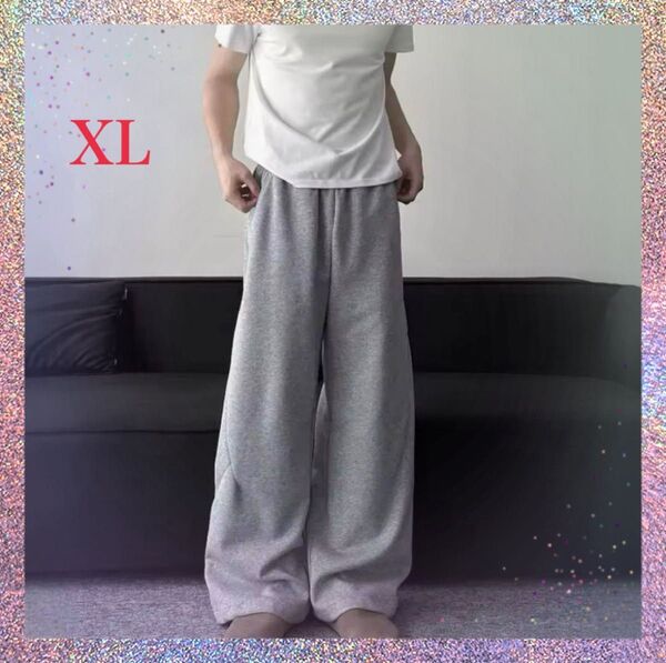 ワイド スウェットパンツ 変形 グレー XLサイズ ワイドパンツ イージーパンツ カジュアル ゆったり