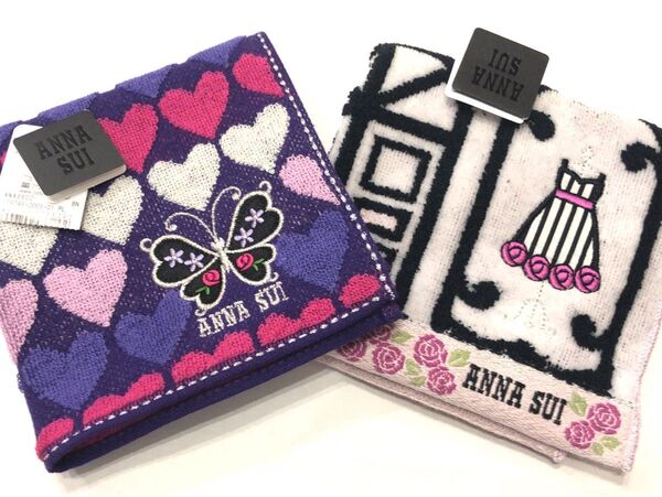 新品 アナスイ タオルハンカチ 2枚セット ANNA SUI ハート柄 shop柄