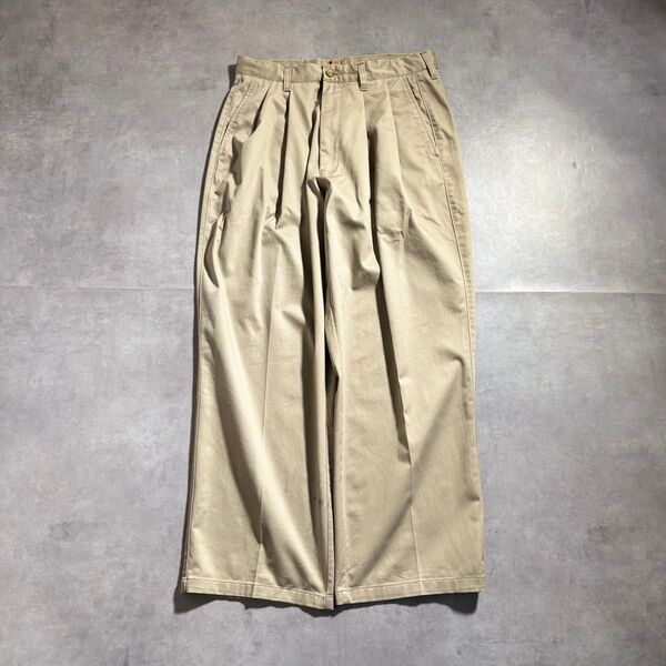 古着 THE FOUNDRY SUPPLY 極太 ツータック ワイド スラックス ワイド ベージュ cityboy 海外ストリート