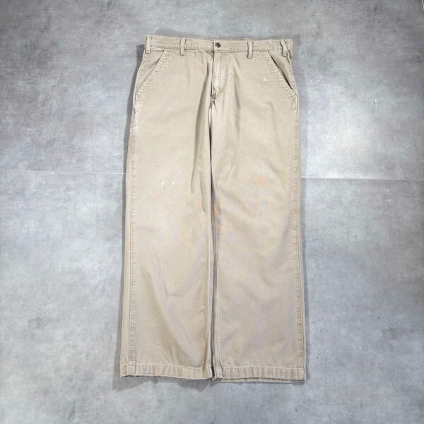 古着 00s〜 Carhartt ワークパンツ 極太 スラックス ベージュ カーハート ライトダック コットン チノパン