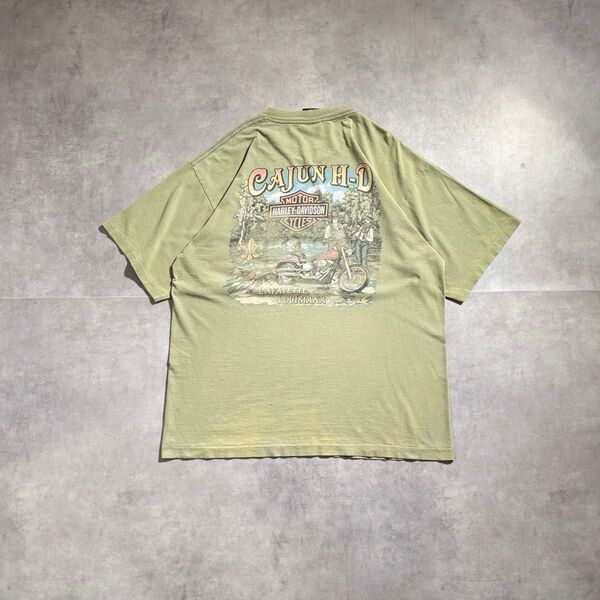 00s ハーレーダビッドソン ディーラー Tシャツ シングルステッチ USA製 Harley-Davidson グリーン 半袖