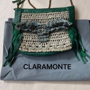 CLARAMONTE クララモンテ 緑ビリジアングリーン 本革フリンジ ショルダーバッグ グランジ オリエンタルレザー