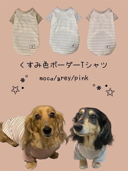 ハンドメイド☆犬服☆Tシャツ☆長袖シャツ☆くすみカラー☆ボーダー☆ダックス