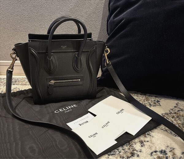 CELINE ラゲージ ナノショッパー ブラック スムースカーフスキン ナノラゲージ セリーヌ ハンドバッグ ショルダーバッグ