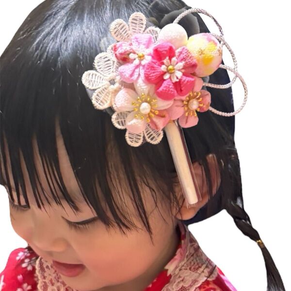 桜 ピンク つまみ細工 髪飾り 七五三 浴衣 着物 子ども ヘアクリップ
