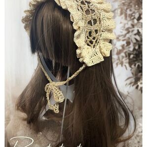 ヘッドドレス ハンドメイド 編み物 バンダナ ロリータ ヘアアクセサリー リボン レース編み 森ガール