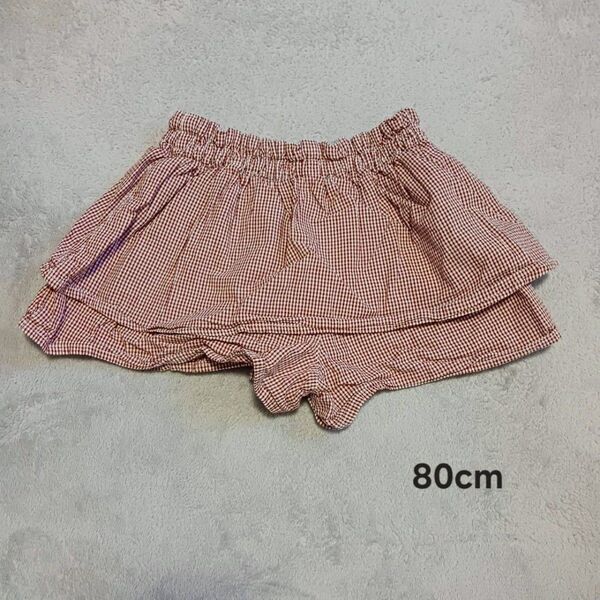 【ベビー服】80cm 無印良品 赤いチェックのショートパンツ