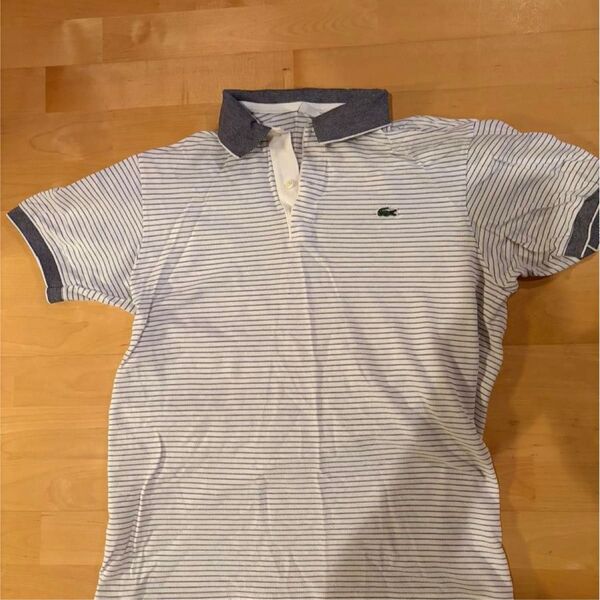 LACOSTE ポロシャツ ボーダー柄 ホワイト×ネイビー サイズ4