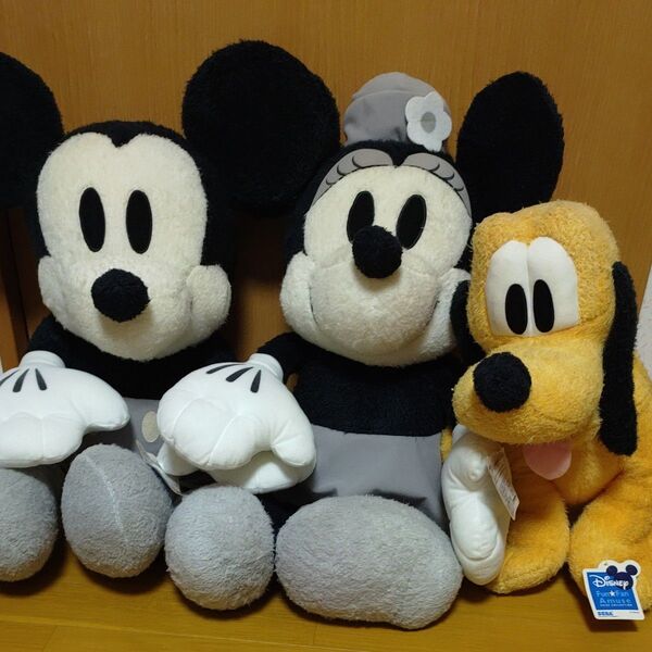 中古品【ミッキー&ミニー&プルート】ディズニー BIG ぬいぐるみ 3点セット