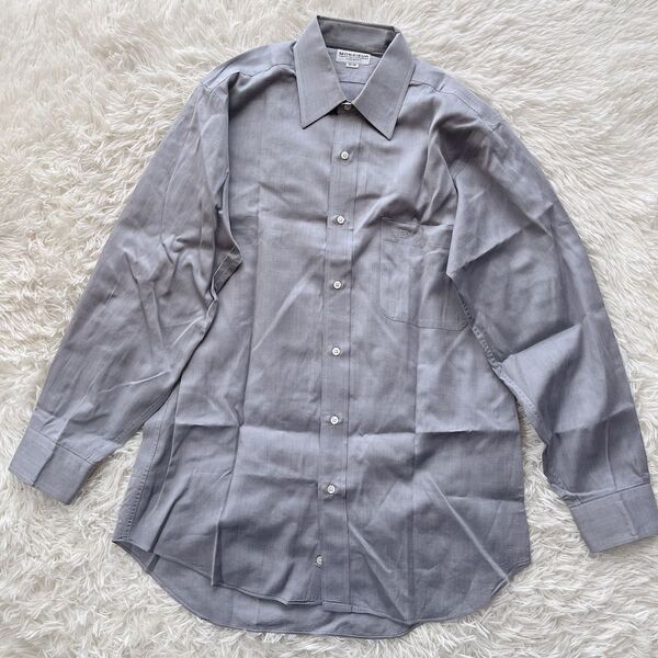 高級 GIVENCHY ジバンシー 日本製 90S 長袖ワイシャツ ドレスシャツ 39-80サイズ 無地 ライトグレー M相当