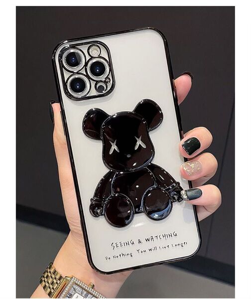 iPhoneケース iPhoneX/XS スマホケース カウズくま kaws 黒 ブラック 可愛い お洒落