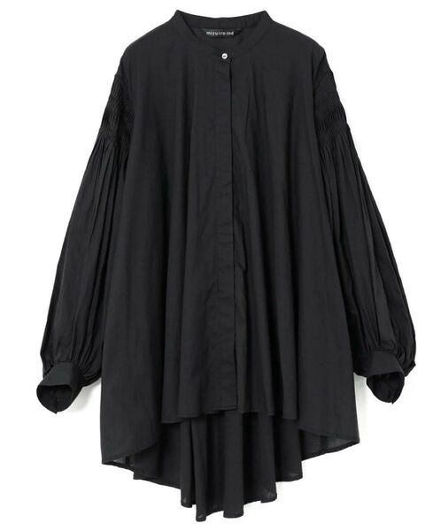 mizuiroind ミズイロインド ピンタックパフスリーブシャツ 23SS 近年モデル ブラウス シャツ ブラック 黒 コットン
