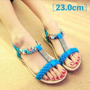 ★大人気 !!★ フラットサンダル♪ ブルー 【23.0cm】