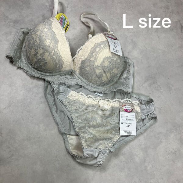 ノンワイヤーブラ ショーツセット ブラジャー ショーツ レース L 清楚系