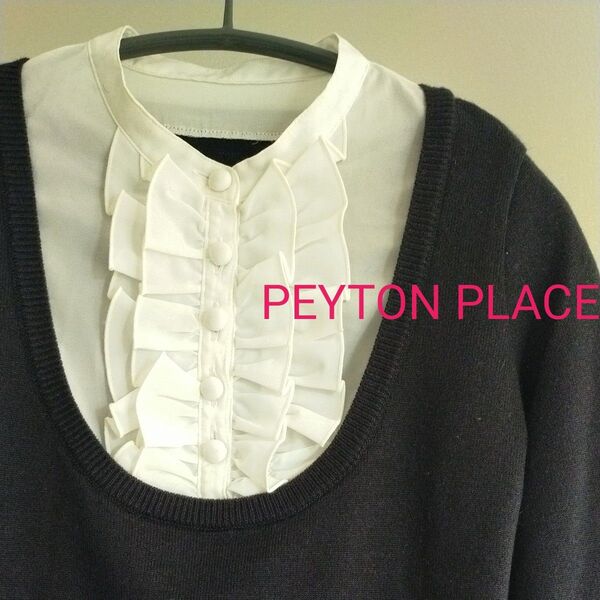 美品★PEYTON PLACE★ペイトンプレイス フリル付き バンドカラー ニット トップス アンゴラ入り 日本製 size:M