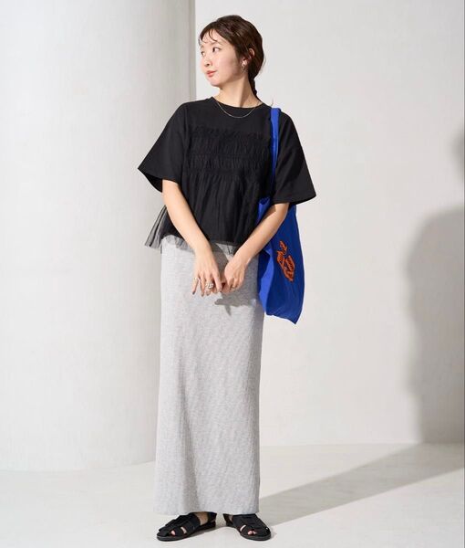 フリークスストア チュール フリル ドッキング 半袖 tシャツ ブラック