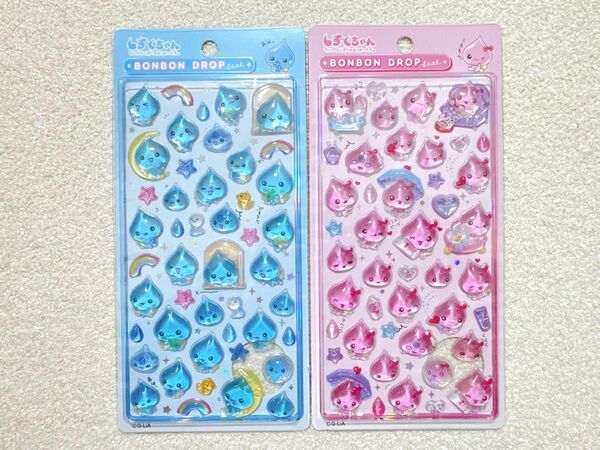 【しずくちゃん ボンボンドロップシール2点】 青 ピンク 平成レトロキャラクター