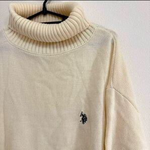 U.S.POLO ASSN. ニットセーター タートルネック Mサイズ 洗えるニット ロゴ刺繍