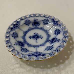 美品 レア ロイヤルコペンハーゲン 豆皿 小皿 ミニプレート 金縁 ブルーフルーテッド フルレース1枚