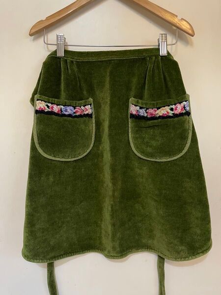 美品 フェイラー カフェエプロン シェニール織 深緑 前掛け