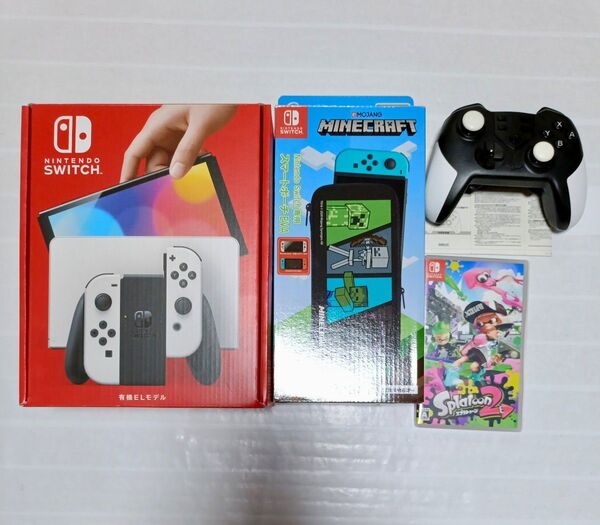 旧型 Nintendo Switch 有機ELモデル + ソフト、ワイヤレス連射コントローラ、携帯用ポーチ、保護ケース