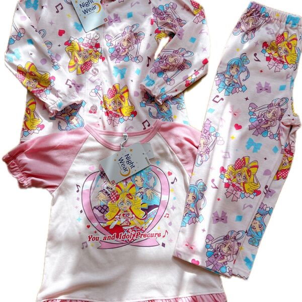 新品タグ付きキミとアイドルプリキュア パジャマ長袖半袖ズボン3点セット110cm パジャマ 半袖パジャマ 女の子 上下セット