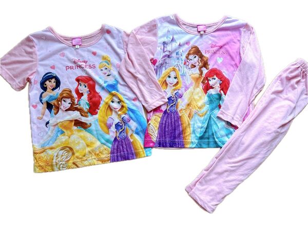 ディズニープリンセスパジャマ 110cm 半袖 長袖上下セット 女の子 ピンク 女児向け ナイトウエア 半袖 部屋着