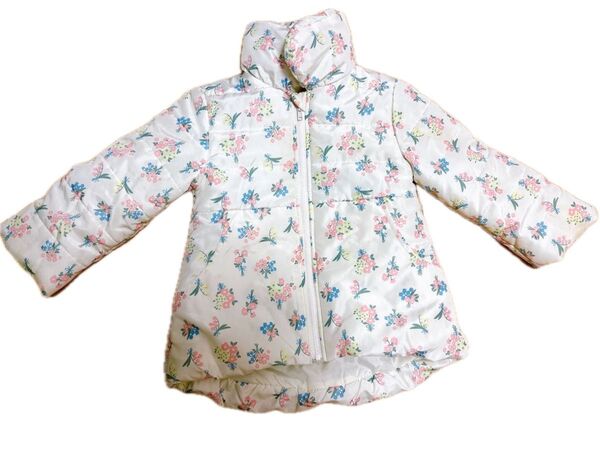 中綿小花柄コート ホワイト クリーム 中綿ジャンパー アウター 上着 子供服 キッズ 女の子 中綿 ジャケット 花柄