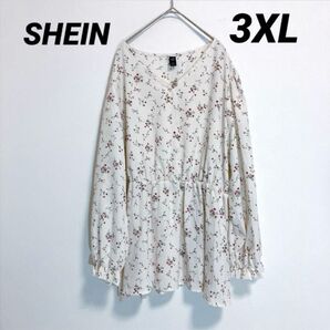 小花柄ブラウス ペプラムシルエット4Lサイズレディースストレッチ チュニック SHEIN