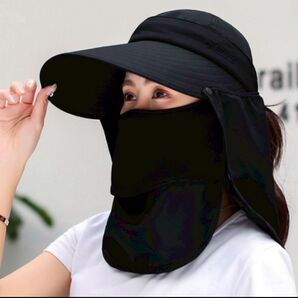 サンバイザー 紫外線対策 日焼け防止 軽い 折りたたみ可能 ブラック UVカット 帽子 つば広 農作業
