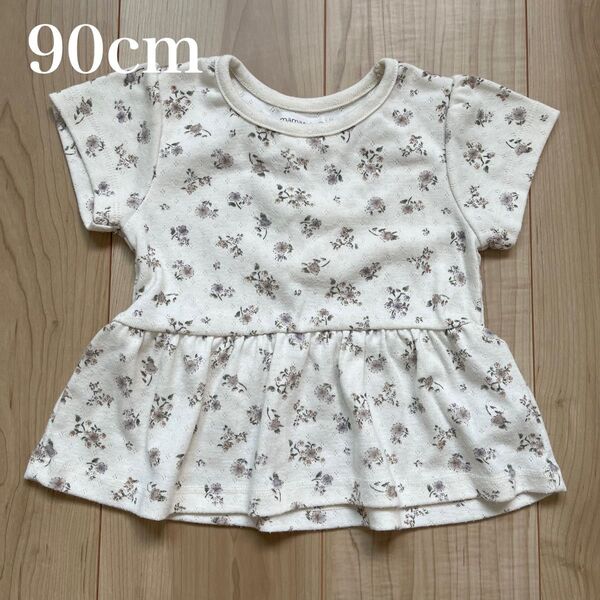 ママラク バースデー 花柄 半袖 Tシャツ チュニック 90cm 女の子 カットソー
