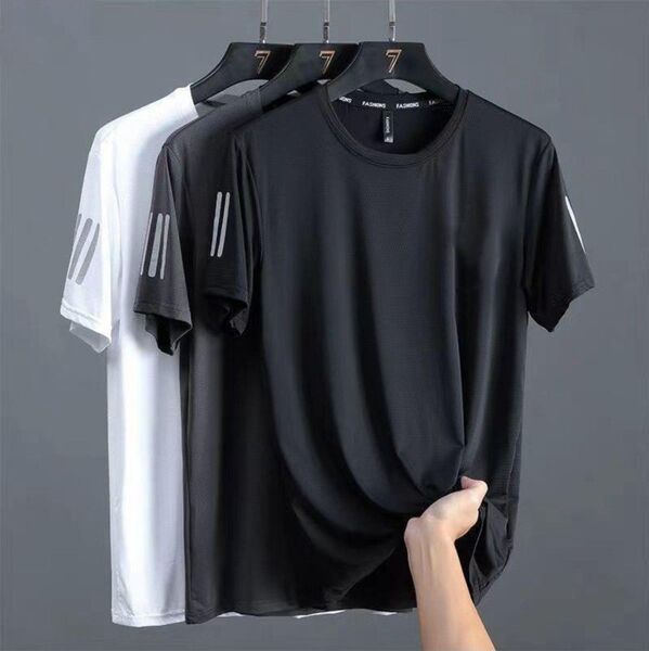 接触冷感 Tシャツ 3枚組 メンズ 吸汗速乾 夏 スポーツウェア 半袖 黒 グレー 白