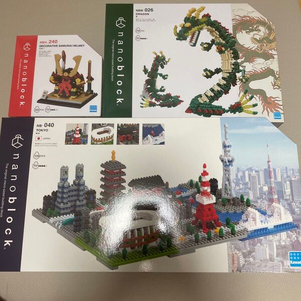 nanoblock 東京 龍 兜飾り 3種セット ナノブロック 未開封 ドラゴン 東京タワー スカイツリー 雷門ほか