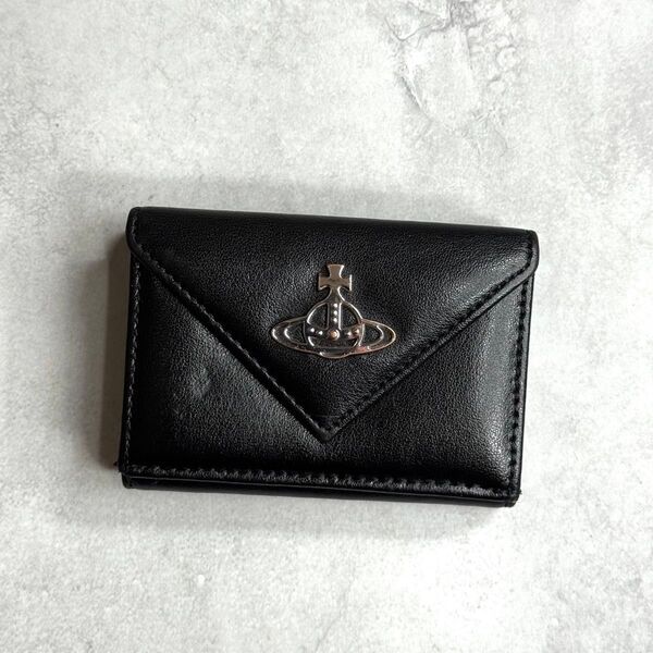 Vivienne Westwood ヴィヴィアンウエストウッド / ラインオーブレターウォレット 三つ折り財布 ミニ財布 ブラック