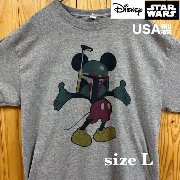 【古着】JERZEES(ジャージーズ)半袖Tシャツ L グレー Disney&STARWORSコラボ USA製 レア ディズニー