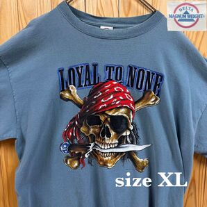 【古着】DELTA(デルタ)半袖Tシャツ XL ブルー USA製 00s 海賊 ドクロ ビンテージ 00年代
