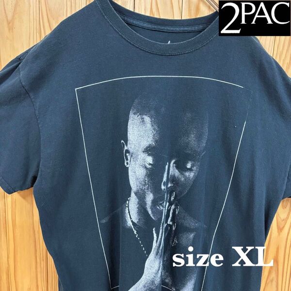 【古着】2pac(ツーパック)半袖Tシャツ XL 黒 祈り ラッパー HIPHOP バンドTシャツ USA製 bravado