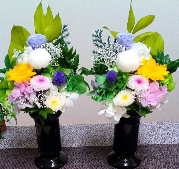 プリザーブドフラワー 一対仏花 お盆お供え花 お仏壇花 花器一体型