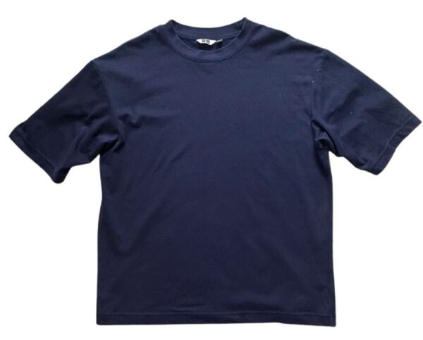 訳あり ユニクロU エアリズム Tシャツ Mサイズ ネイビー 汚れあり