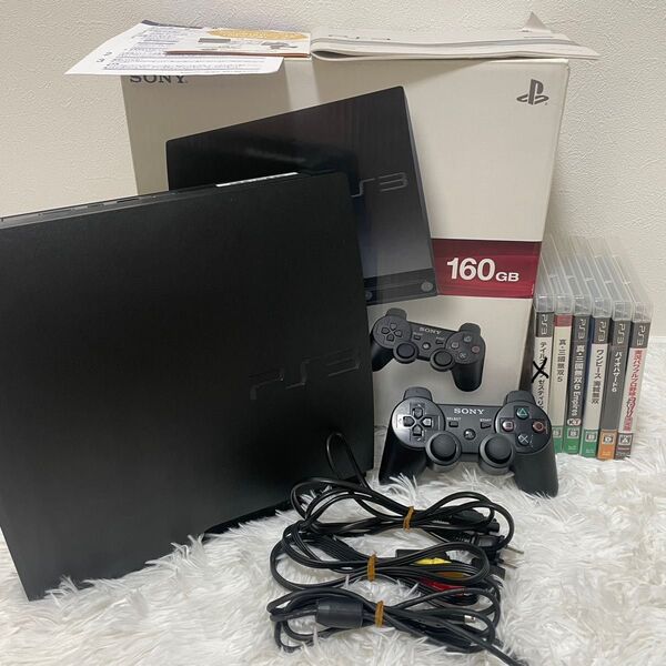 PS3 CECH-3000A 160GB 本体 コントローラー ソフト5本 箱付き まとめ売り 通電 起動確認 初期化済み