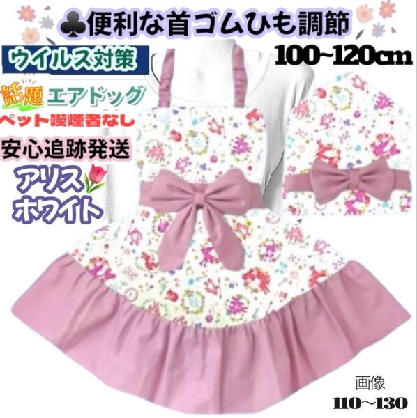 アリス ホワイト 簡単着脱 首ゴムひも調節 子供 キッズエプロン 三角巾 セット 100 110 120 可愛い フリル 女の子