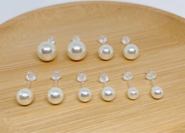 【680】パール系樹脂ピアス5ペア アレルギー対応 ポストピアス シンプルデザイン 一粒 オケージョン卒業式入学式お呼ばれ
